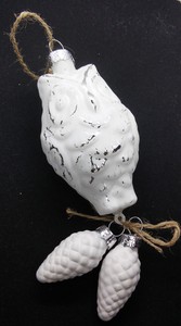 Détails Sur A082 Nouveau Oiseau Hibou En Verre Blanc Mat Avec Cones Arbre Boule De Noel