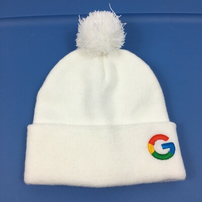 White Beanie - Google logo - Pompom by 
