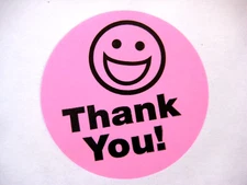 500 BIG PINK THANK YOU SMILEY LABEL STICKERS
