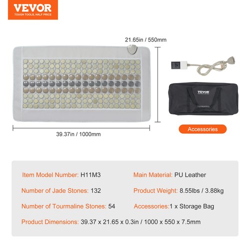 VEVOR Far Infrared Heating Pad 132 Natural Jade 54 Tourmaline Stone Heating Pad - Picture 7 of 12