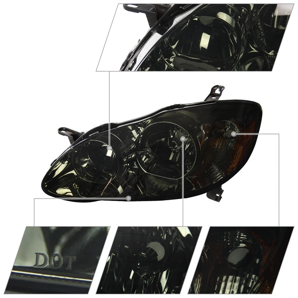 Smoke Headlights Fits 2003-2008 Toyota Corolla Replacement Lamp Left+Right 03-08 Foto 4 de 4