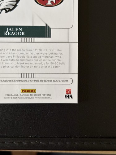 2020 National Treasures B. Aiyuk J. Reagor Rookie NFL Gear Combo Materials #/25 - Foto 10 di 11