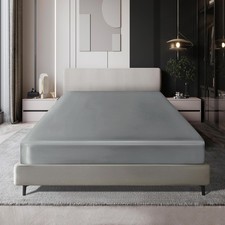 Full Satin Fitted Sheet, Light Gray Fitted Sheet Only Soft Bottom Thick Sheet...