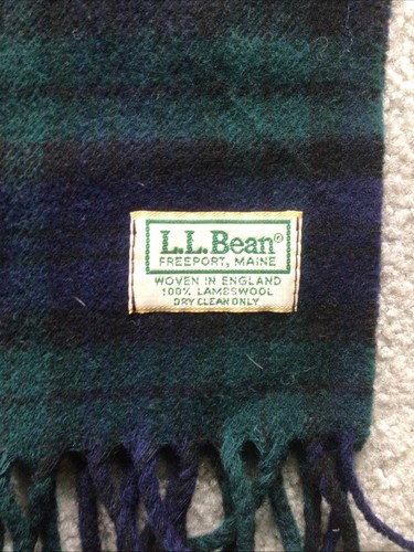 VTG LL Bean Blue Green Plaid Lambswool 11”x 57” Scarf Woven In England Fringe - Picture 3 of 8