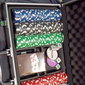 Poker Casino Chip Set Aluminum Case w/ Cards, Dice & Dealer Button, Multi