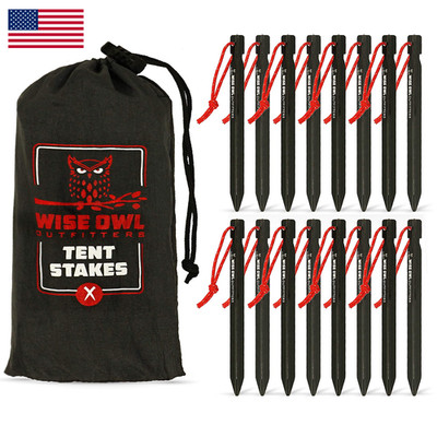 Wise Owl Outfitters Tent Stakes Heavy Duty 16 Pack Lightweight Non-Rust