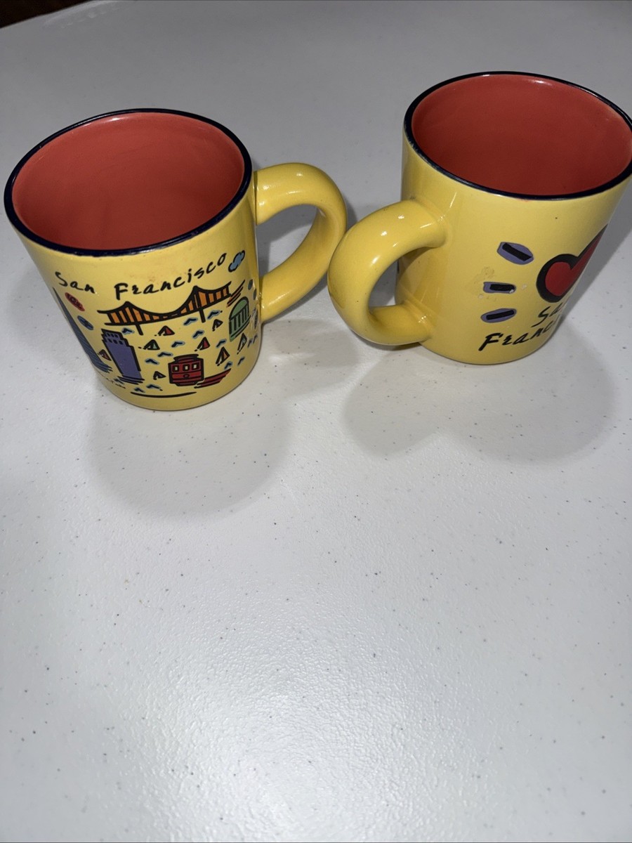 Vtg Luke-A-Tuke Twin Souvenir Coffee Mugs Yellow San Francisco