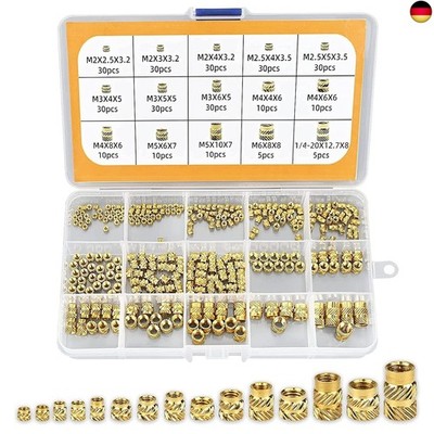 300 Stk Gewindeeinsatz, M2 M2.5 M3 M4 M5 M6 Einpressmutter Messing