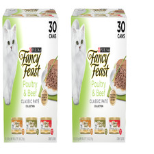 Purina Fancy Feast Classic Pate Food, Poultry Beef, 3 oz Cans 60 cans -NEW
