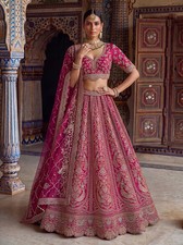 Women's Satin Silk Lehenga Choli Peacock Embroidery Wedding Wear