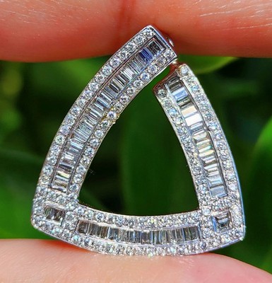3TCW Baguette Cut Lab Created Diamond Triangle Pendant 14k White Gold Plated