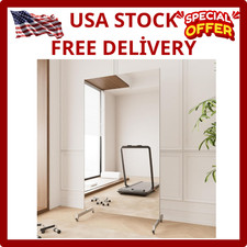 Extra Large 67 Rolling Home Gym Mirror With 360 Swivel - Unbreakable Black
