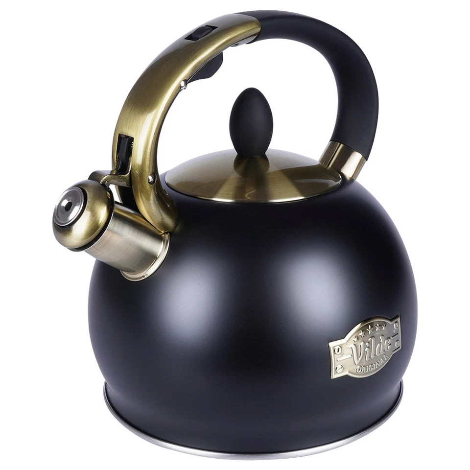 Bouilloire à sifflet inox noir 3 L – bouilloire acier cuisine - Photo 3/4