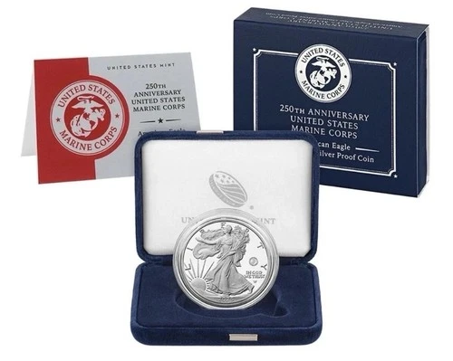 2025 American Silver Eagle Proof Marine Corps 250th Anniversary Box & COA #