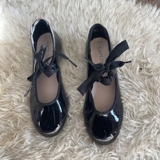 Capezio black patent leather tap shoes size 1.5 W Children  s Girls NWOB