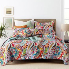 King Size Quilt Bedding Set, 100 Cotton Boho Bedspread, Vibrant Colorful Gorgeo