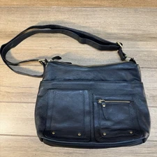 Great American Leather Co Crossbody Purse Black Gold Pockets