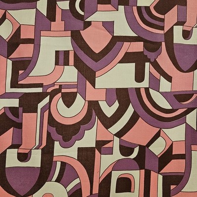 Vtg 60s 70s Psychedelic Art Deco Geometric Cotton Dress Fabric 46'' x 2.5yds Pink