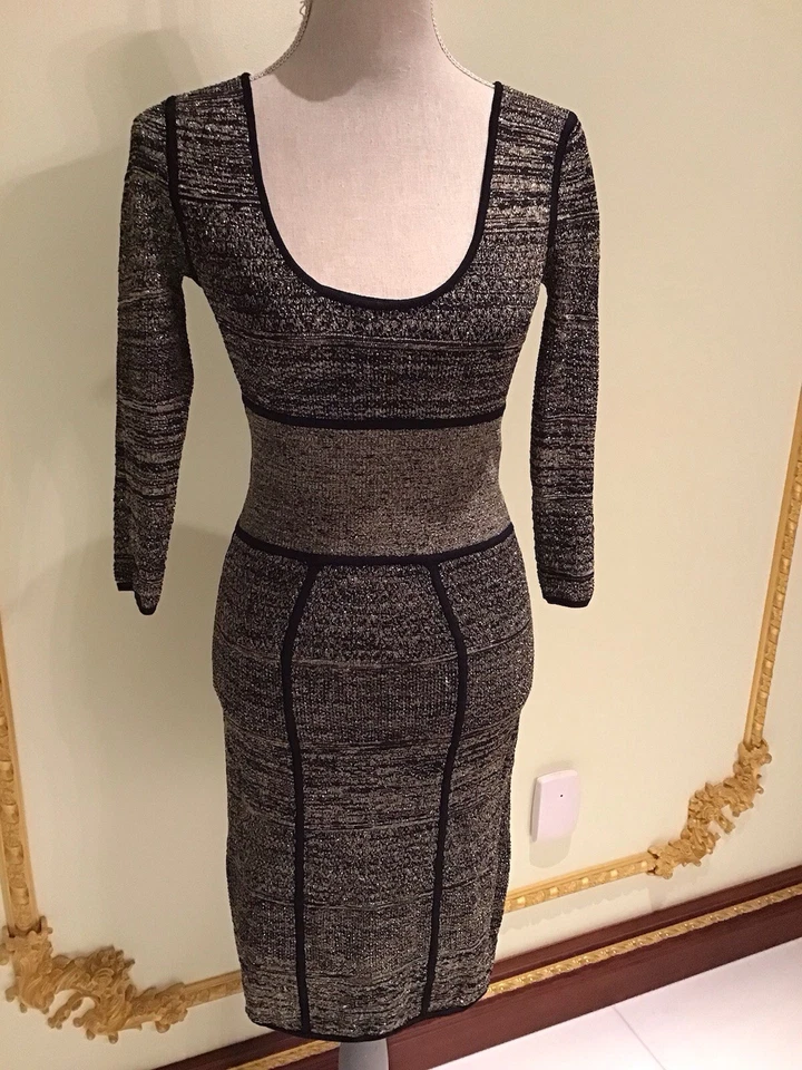 Vestido de mujer Catherine Malandrino talla S negro/dorado elástico suave jersey Foto 3 de 4