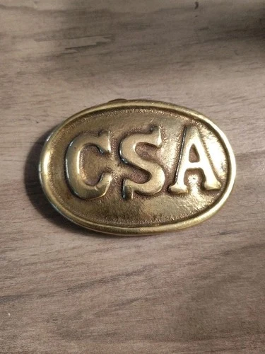 Vintage CSA Confederate States America Solid Brass Belt Buckle, 3"