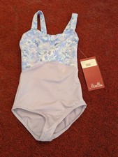 Mirella M474C Purple Thick Cami Strap Leotard Floral Pattern on Top 4-6 Dance