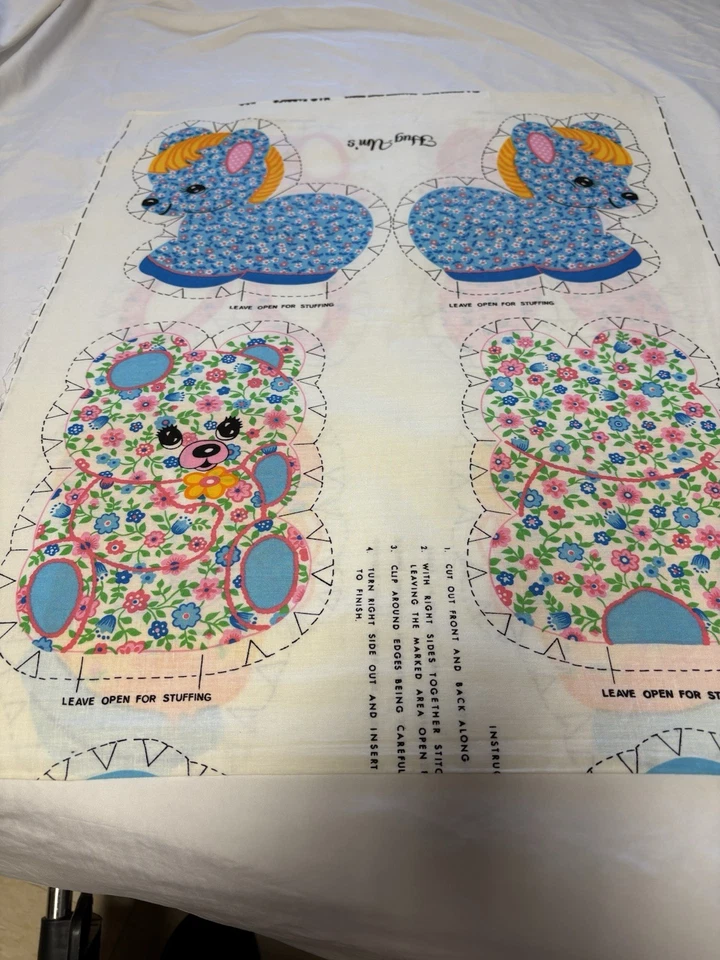 Vtg Hug-Ums Pony Bear Duck Bunny Uncut Craft Fabric Panel Easter Pillow - Image 2 of 3