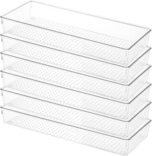 6 Pack Clear Drawer Organizer Trays Plastic Drawer Organizers Set 15 x 6 x 2