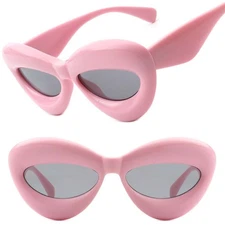 Irregular Chic Chunky Bloated Balloon Fashion Womens Pink Cat Eye Sunglasses