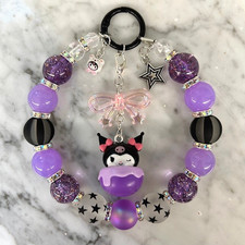 Beaded Kawaii Keychain, Bag or Phone Charm, Purse Charm, Bag Clip - Sweet Kuromi