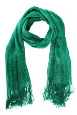 Women Metallic Shimmer Sheer Mesh Glitter And Sparkle Fringe Scarf Turquoise