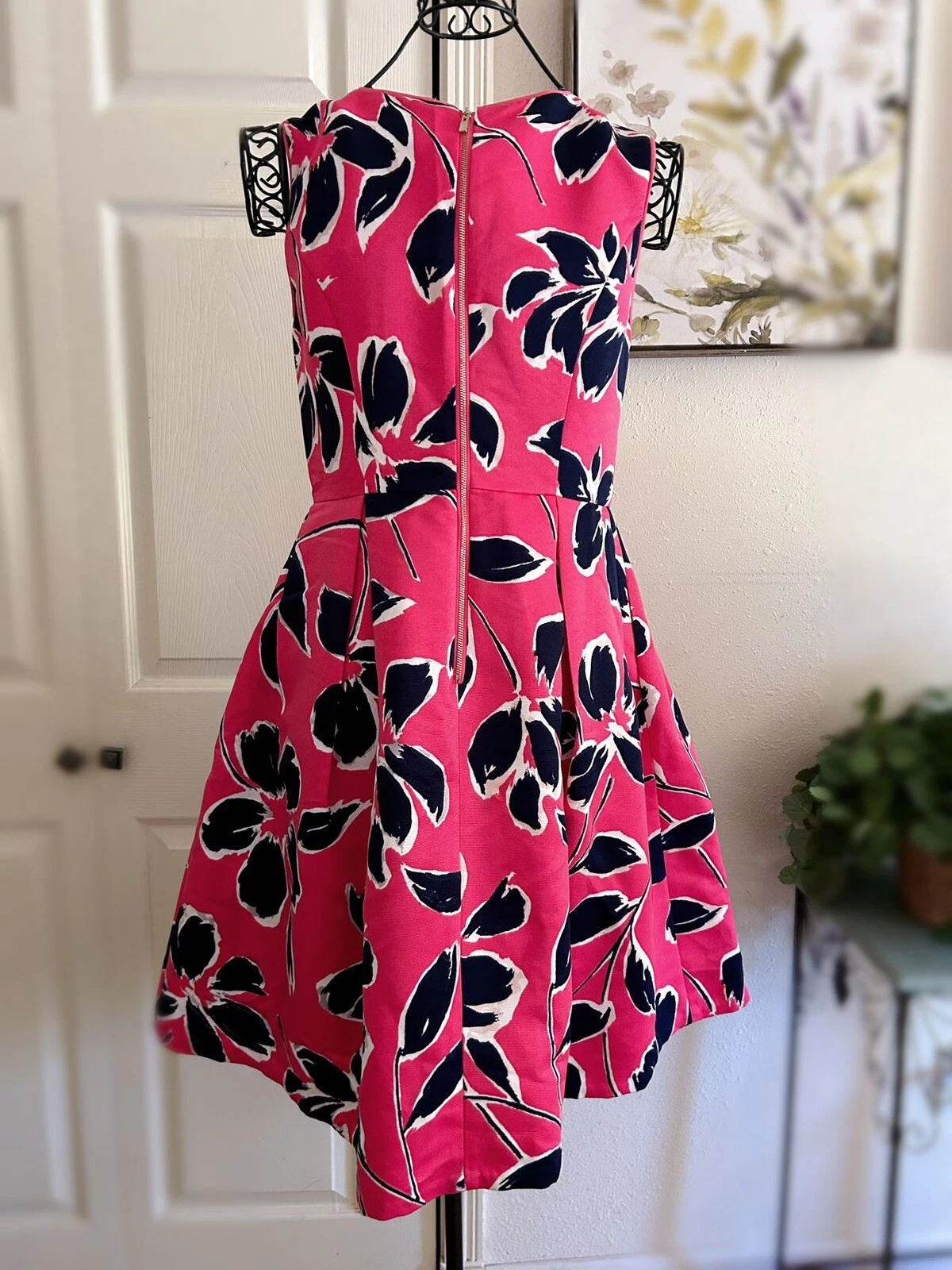 Abito tubino Kate Spade nero rosa floreale plissettato taglia donna 6