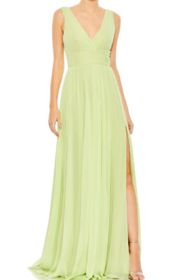 MAC DUGGAL  55793 CHIFFON SLEEVELESS WRAP OVER A-LINE LIME GOWN    sz 20