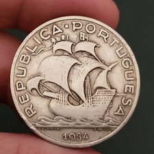 PORTUGAL 1934 SILVER COIN 10$00 10 ESCUDOS