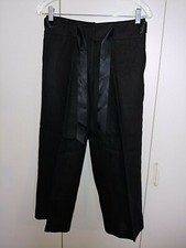 TALBOTS LADIES PURE IRISH LINEN BLACK CROPPED PANTS-4-RIBBON TIE BELT-NWOT-NICE