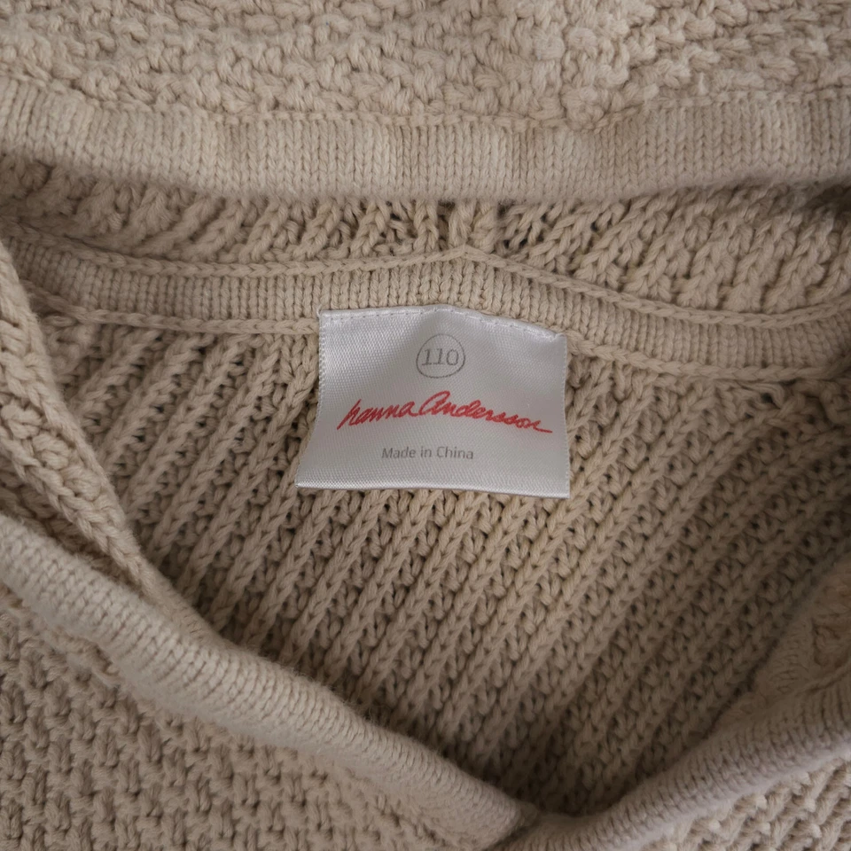 Suéter Hanna Andersson Niñas 110 EE. UU. 5 Beige Sudadera con Capucha Tejido Pullover Algodón Foto 3 de 4