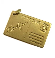 Vintage Charm I Love You Postcard Necklace Pendant Brass Jewelry Gift For Women
