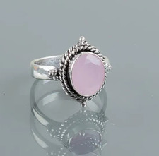 Rose Quartz Gemstone 925 Sterling Silver Ring Handmade Jewelry Ring Gift For her