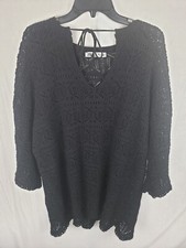 Zara Black Crochet V-Neck Long Sleeve Dress Sz L