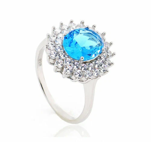 Anelli di lusso blu argento sterling pietra principale zircone