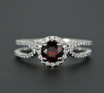 $1,550 FDJ 14K White Gold Round Red Garnet Diamond Split Shank Engagement Ring 9