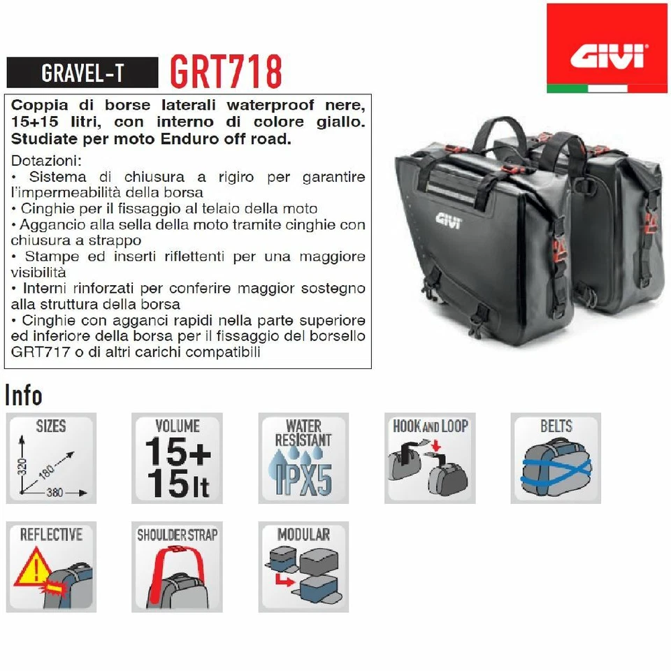 BORSE LATERALI 15L GIVI GRT718 WATERPROOF PER KTM 350 Freeride 2013-2017 Foto 2 de 4