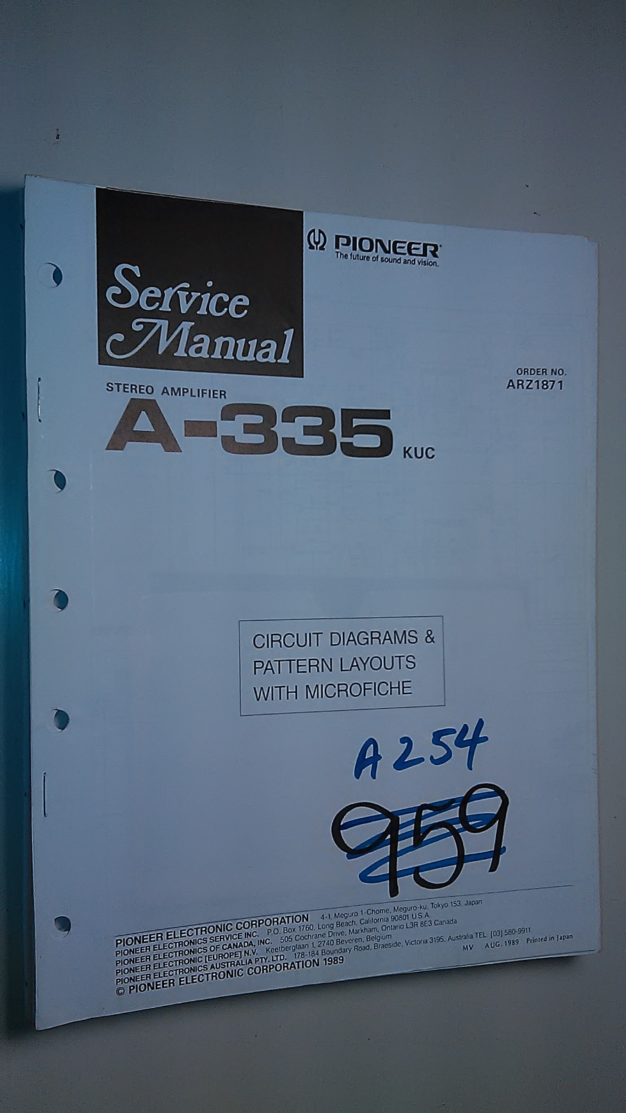Pioneer a-335 service manual original repair book stereo amp amplifier