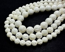 AAA Iridescent White Mother of Pearl MOP Shell Hand Carved Round Beads RNF129