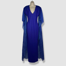  1130 Chiara Boni Women's Blue Zarah Illusion Cape V-Neck Gown Dress Size 42