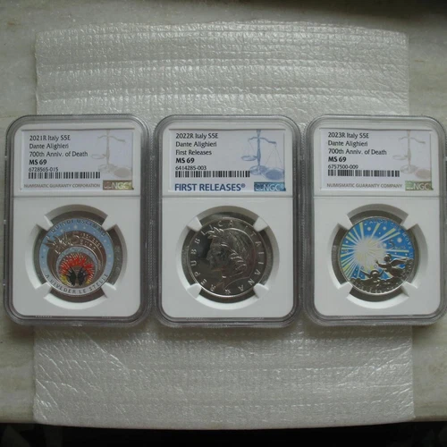 Italy 5 Euro 2021-23 Silver Coin Dante Alighieri 700th Anniv of Death NGC MS69