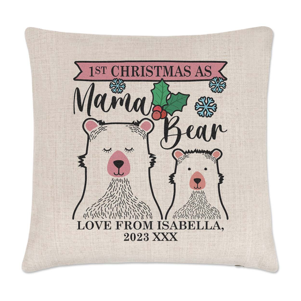 Personalised First Christmas As Mama Bear Cushion Cover Pillow Mum Mothers Day