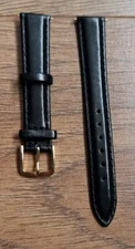 16mm VINTAGE ANTIQUE CALF LEATHER APOLLO BLACK WATCH STRAP, GOLD BUCKLE, NOS.