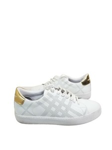 perforated check leather sneakers