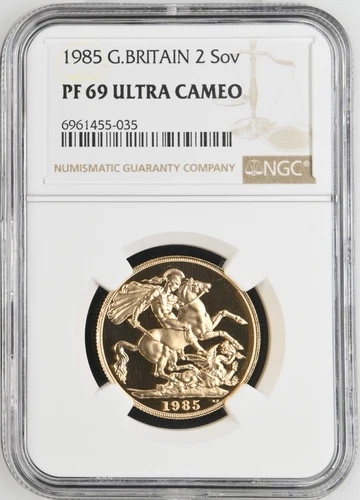 Great Britain UK 1985 2 Pound/Sovereign 0.47 Oz AGW Gold Proof Coin NGC PF69 UC