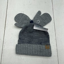 Carters Grey Navy Knit Beanie Hat Gloves Set Infant Boys Size 12-24 Months